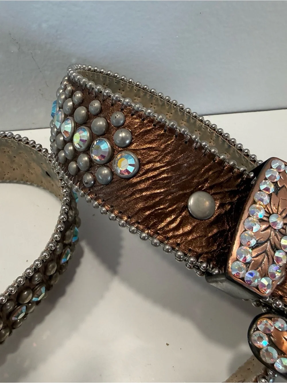 B.B. Simon Bronze Italian Leather and Swarovski Crystal Belt - Women’s